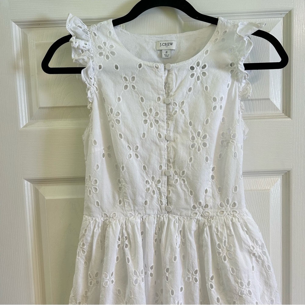 J. Crew White Eyelet Cotton Sundress Sz 2 Shirtdress Summer Bridal Preppy Lace - Picture 2 of 13